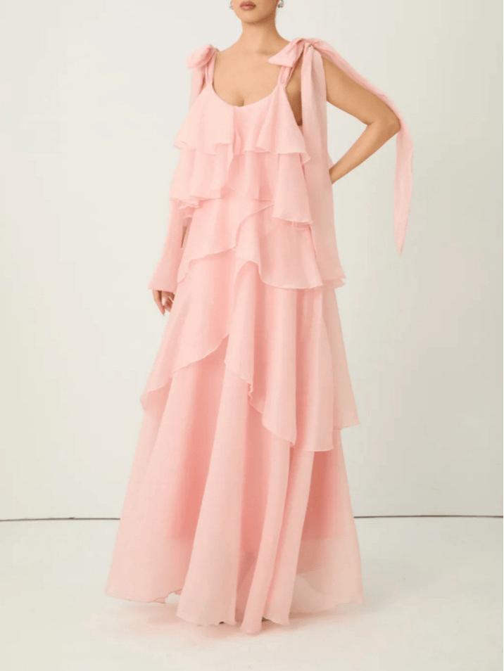 European and American Holiday Style Women's Spaghetti Strap Sweet Layered Cake Long Dress