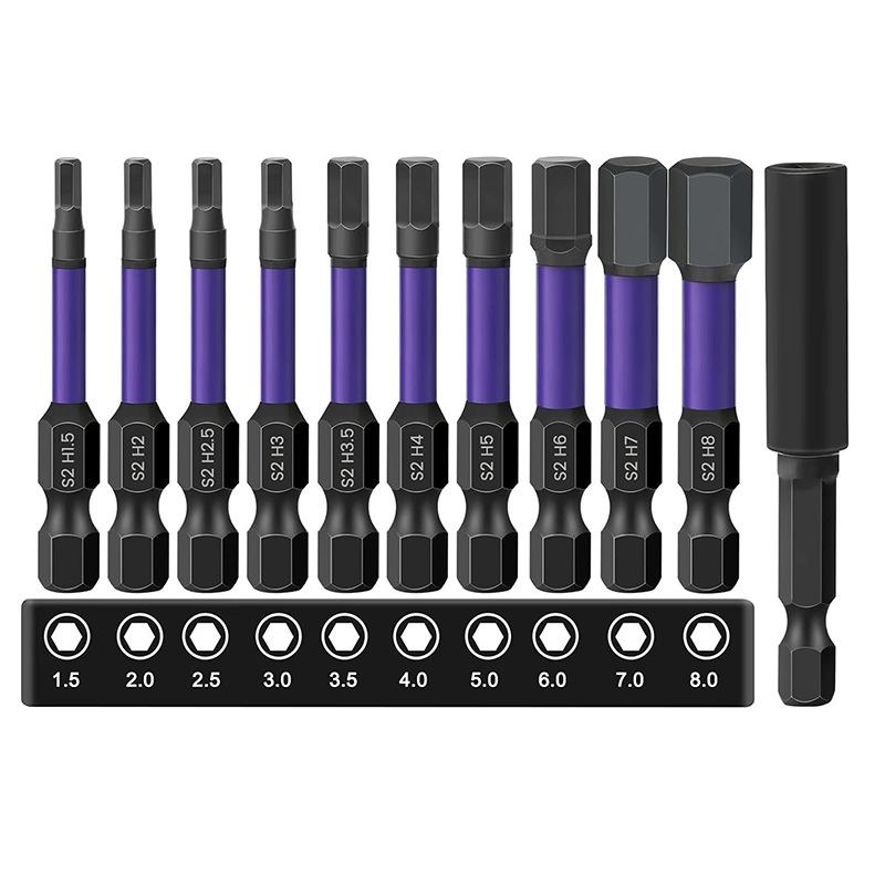 10-Piece S2 Hex Screwdriver Bit Set (H1.5-H8, 50mm) for Electric Screwdrivers & Drills