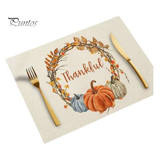 Durable Table Mats for Daily Use Pumpkin Autumn Leaves Placemat, Thanksgiving Linen Washable Heat Resistant Rustic Decorations Place Mat Dining