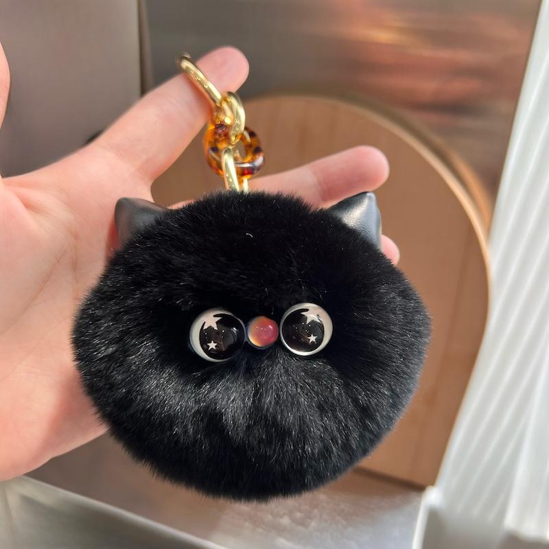 

[Cute Kitten] Rex Rabbit Hair Car Keychain Pendant ins Plush Doll Book Bag Pendant Gift чорний