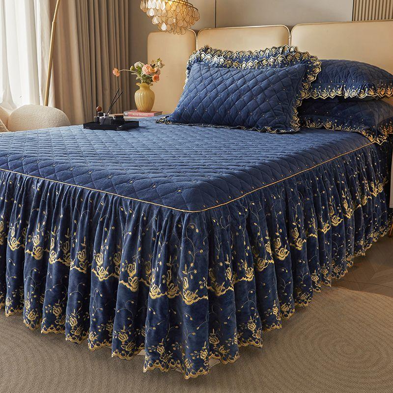 3-teiliges Modernes Luxus Makramee Bettrock Set, Einfarbig Ganzjahres Universal Rutschfestes Bettwäscheset (Bettrock *1+ Kissenbezug*2, Ohne Füllung)