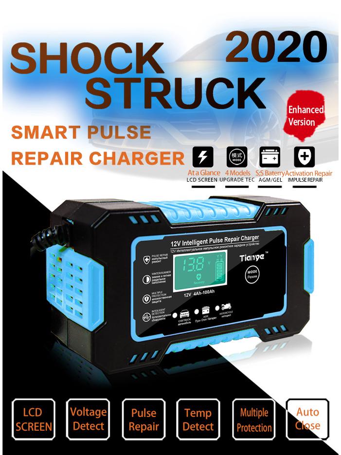 

12V 6A Smart Pulse Repair Charger with LED Display for SUV & Motorcycle JP