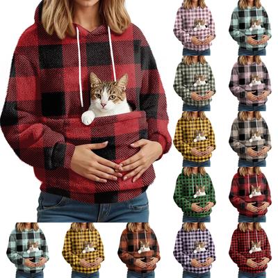 Women's Fashionable Casual Fleece Lined Long Sleeve Pocket Hooded Printed Sweatshirt