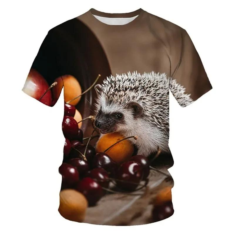 Funny Animal Hedgehog 3D Print T-Shirts Summer Oversized Harajuku Round Neck Short Sleeve Men's T-shirts