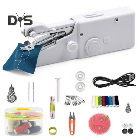 

Мини швейная машинка с набором аксессуаров Беспроводная ручная швейная машинка с питанием от аккумулятора/USB Портативный швейный набор для начинающих белый