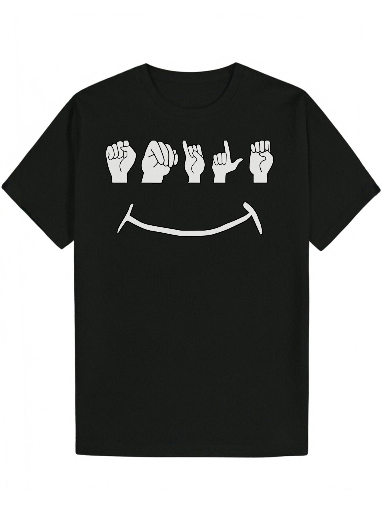 Graphic T-shirt - Black with White Hand Gesture Design XL