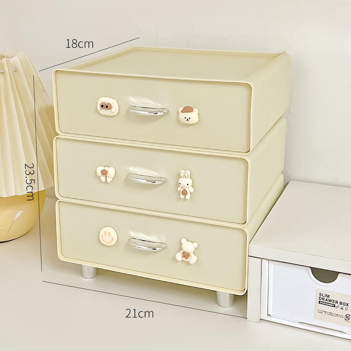 

Кремовый ящик для хранения на рабочем столе, ящик для органайзера для макияжа, симпатичный студенческий стол, полка для канцелярских принадлежностей 3 layers can be stacked