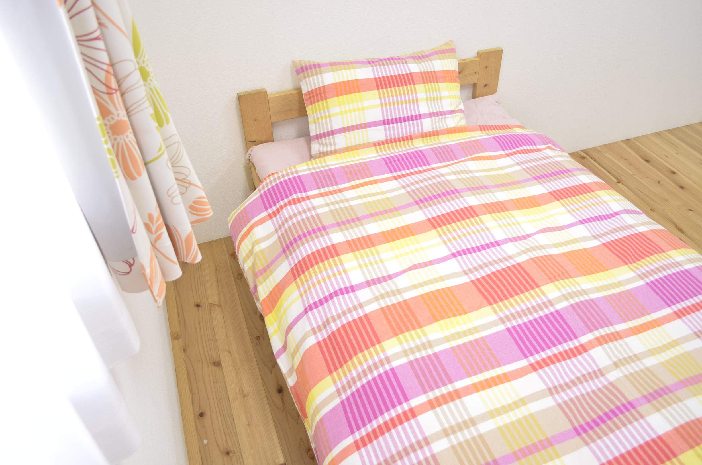 

IKEHIKO Washable Single Duvet Cover, 100% Cotton, Check Pattern, Made with Indian Cotton, Basil, Pink, Approx. 150 x 210 cm #1541509