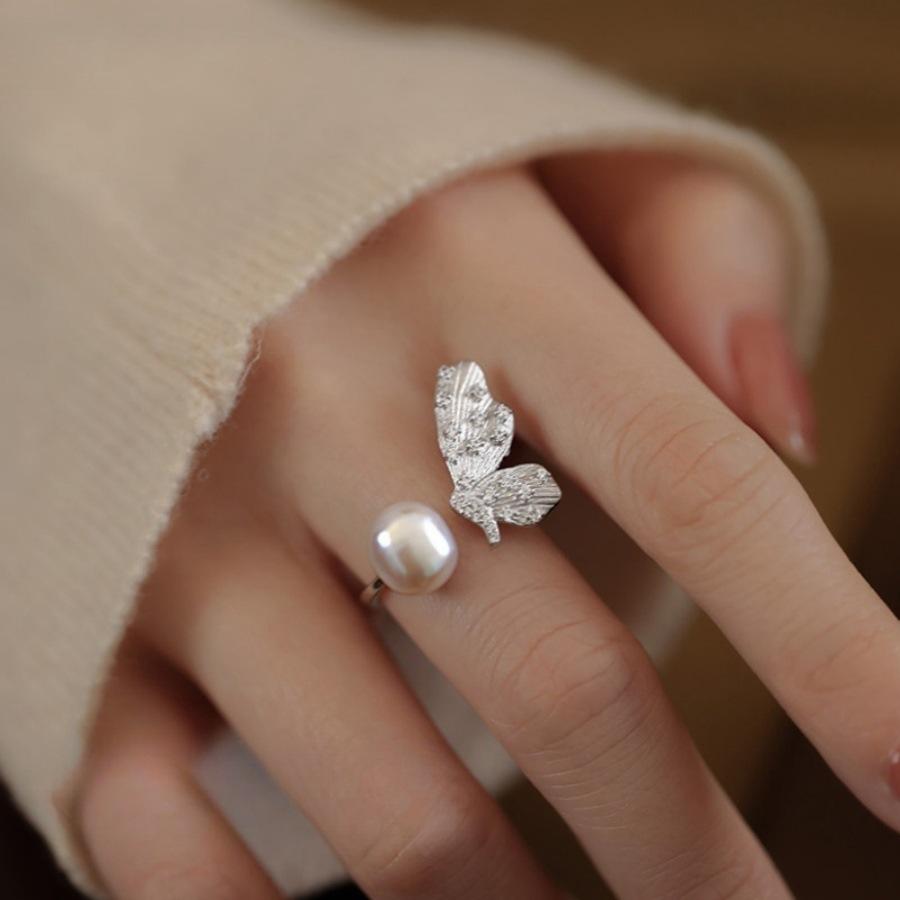 

Pearl Butterfly Open Ring s Design Unique Light Luxury Ring