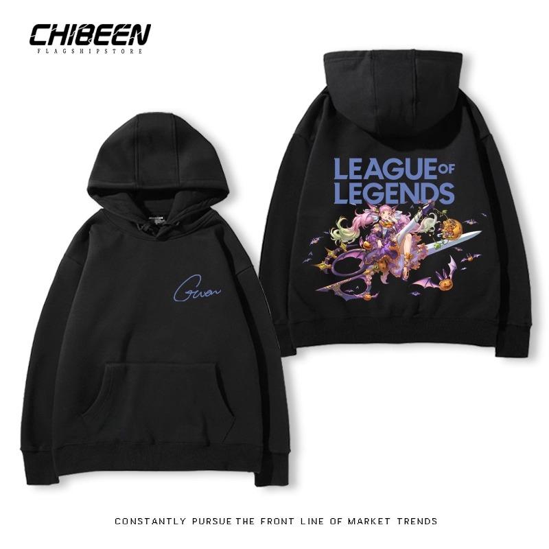 League of Legends LOL Lingluo Puppe Gwen Print Herren Kapuzensweatshirt Herbst und Winter Outdoor Plus Samt Locker Erwachsene Oberteile