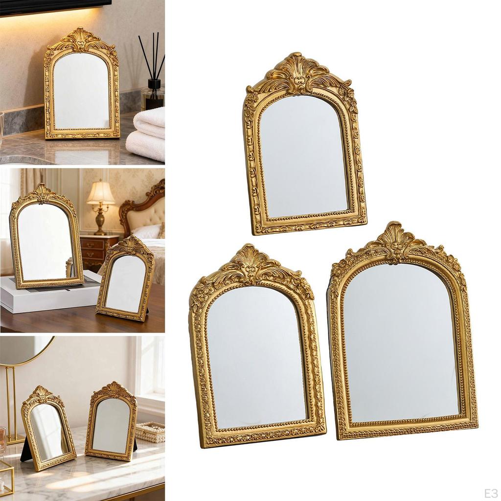 Decorative Vintage Vanity Mirror, Made of Resin, with An Arched Frame, Ideal for Parties.