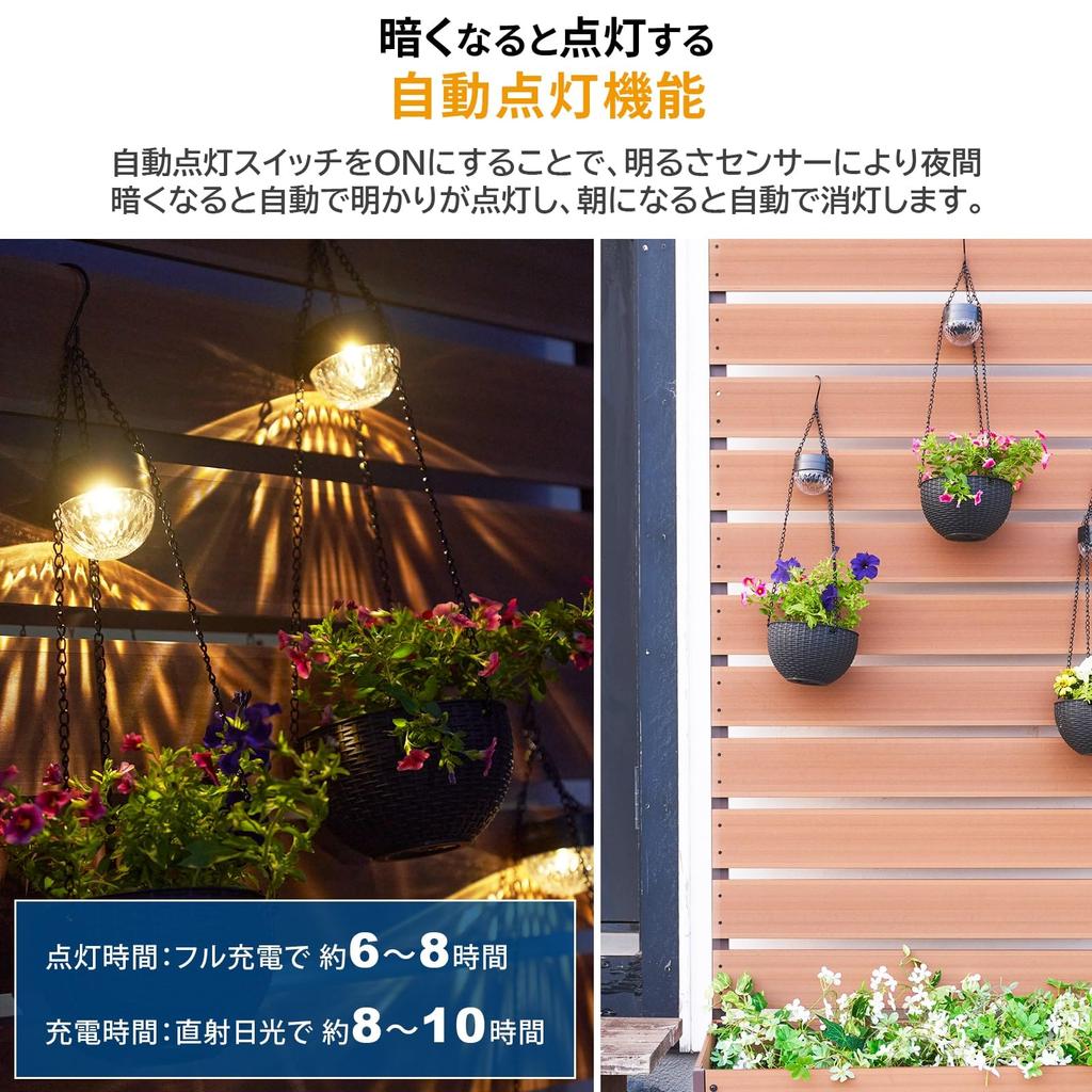 Gardenmaster Clarte LED Solar Hanging Basket with Automatic Light No Electricity for Outdoor Flower Light, Switch, Waterproof, Required, Gardens,