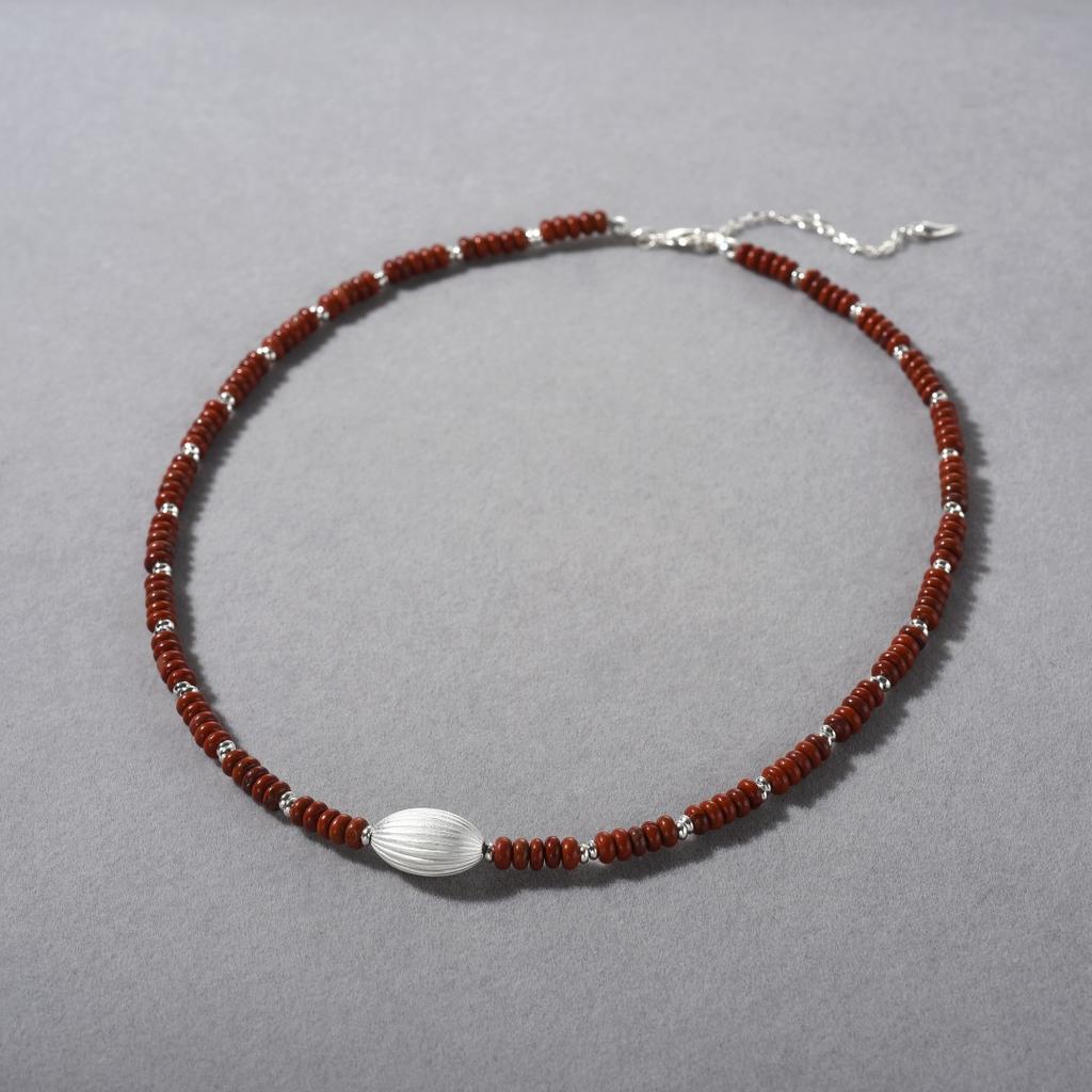 Original Design Natural Ruby Beaded Clavicle Chain Niche Temperament Versatile Copper Platinum Plated Oval Pendant Necklace