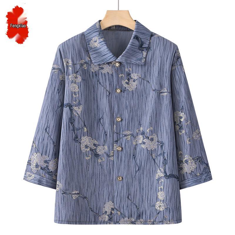 Mid-Aged Women s Floral Button-Up New Chinese Style Suit Set 4XL