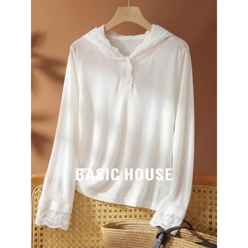Basic House Women s Tencel Blend Hooded Long-Sleeve T-Shirt One Size