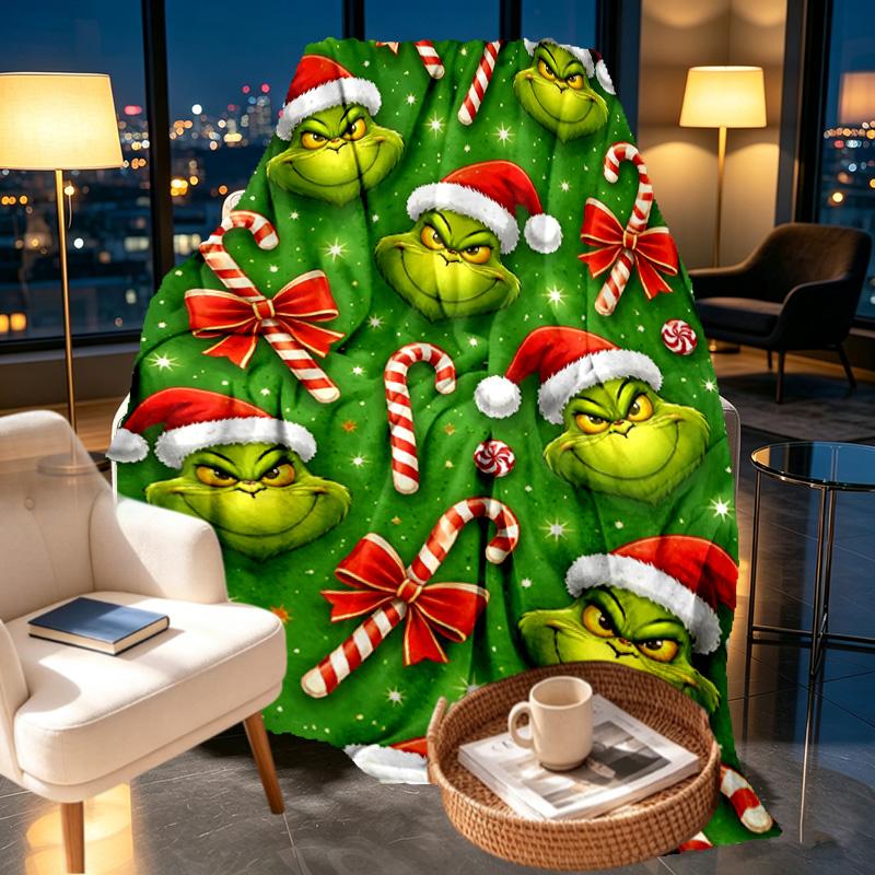 Couverture Imprimée Grinch - Douce & Confortable, pour Chambre à Coucher, Voyage, Canapé, Décoration de Maison - Cadeau d'Anniversaire Noël pour Ami
