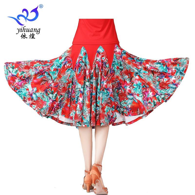 New Dance Clothes Medium and Long Skirt Printed Dance Skirt Big Swing Skirt Latin Dance Skirt Ballroom Dance Practice Performance Clothes