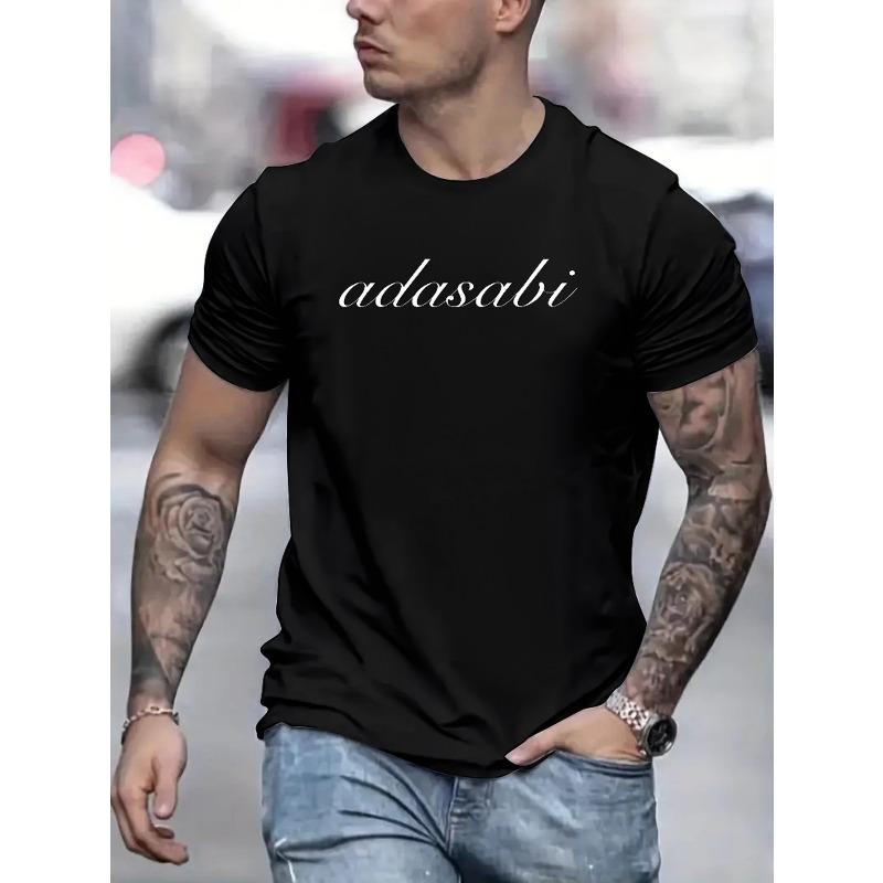 

European Size Letters Print T Shirt, Tees For Men, Casual Short Sleeve T-shirt For Summer S чёрный