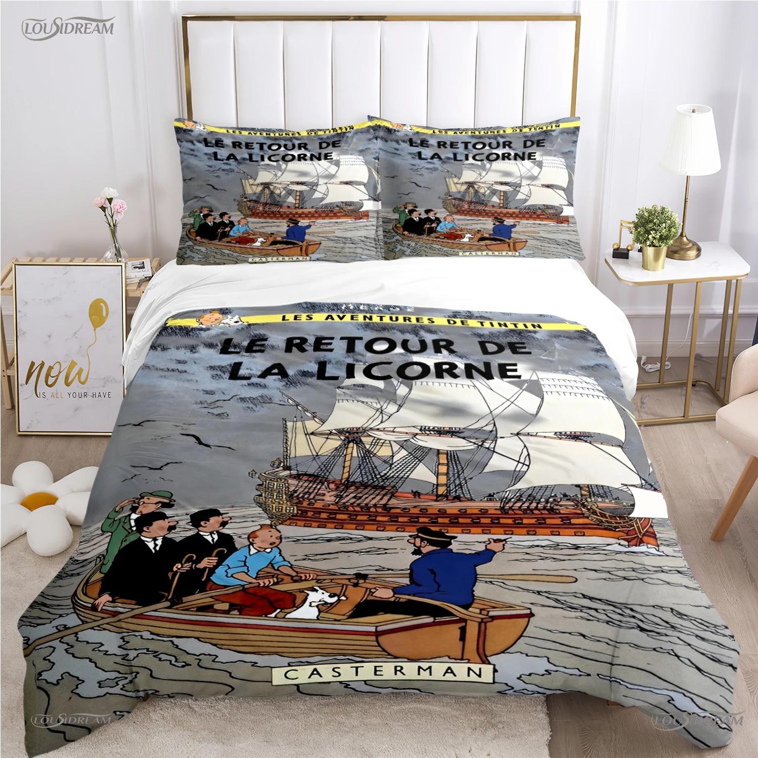 Schattige T-Tintines All Season Dekbedovertrek Cartoon Grappige Beddengoedsets Zachte Dekbedovertrek en Kussenslopen Tiener Eenpersoons/Tweepersoons/Queen/King EU Single 135x200cm