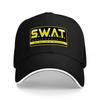 SWAT Environ Unisex Taktische Kappe Schwarz mit Gelbem Logo-Design für Outdoor und Urbane Kleidung