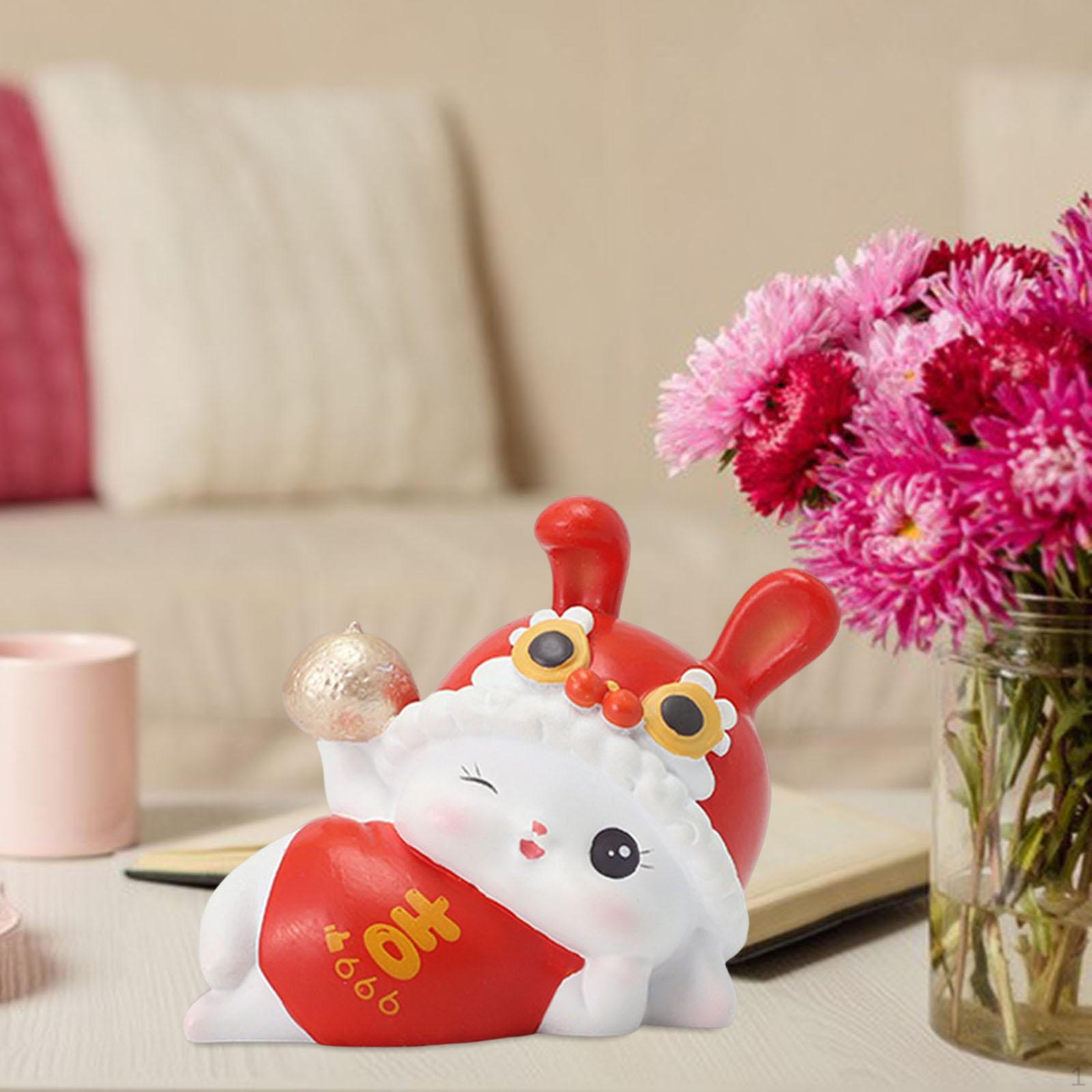 

Bunny Sculpture Decoration Desk Tabletop Resin Crafts Homes Spring Festive Chinese Animal Statues Lucky 6.5x3.7x5cm