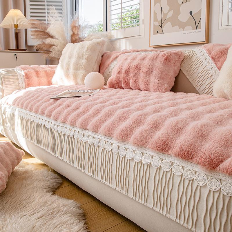 Bunny Cashmere Sofa Cushion Winter Thickened Fleece Cushion Non-Slip Leather Sofa Cover Autumn and Winter New Cover Towel