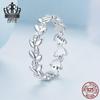 Versatile Everly Sterling Silver Leaf Ring with Rhodium Plated Zircon Band