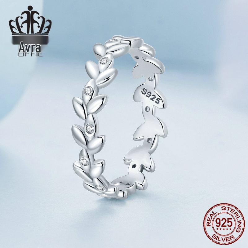 Versatile Everly Sterling Silver Leaf Ring with Rhodium Plated Zircon Band
