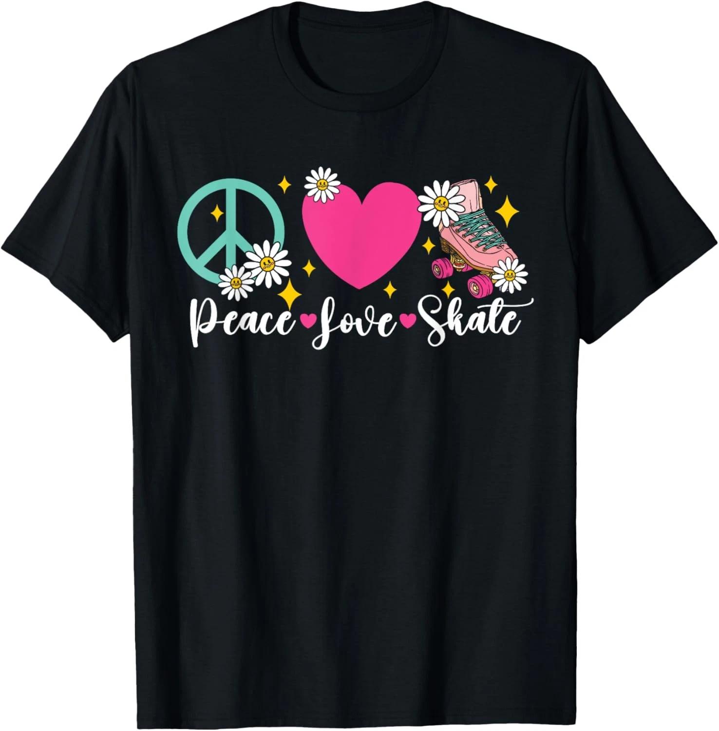 Cool Roller Skating Skate Girl Heart Peace Love Skate T shirt 2XL