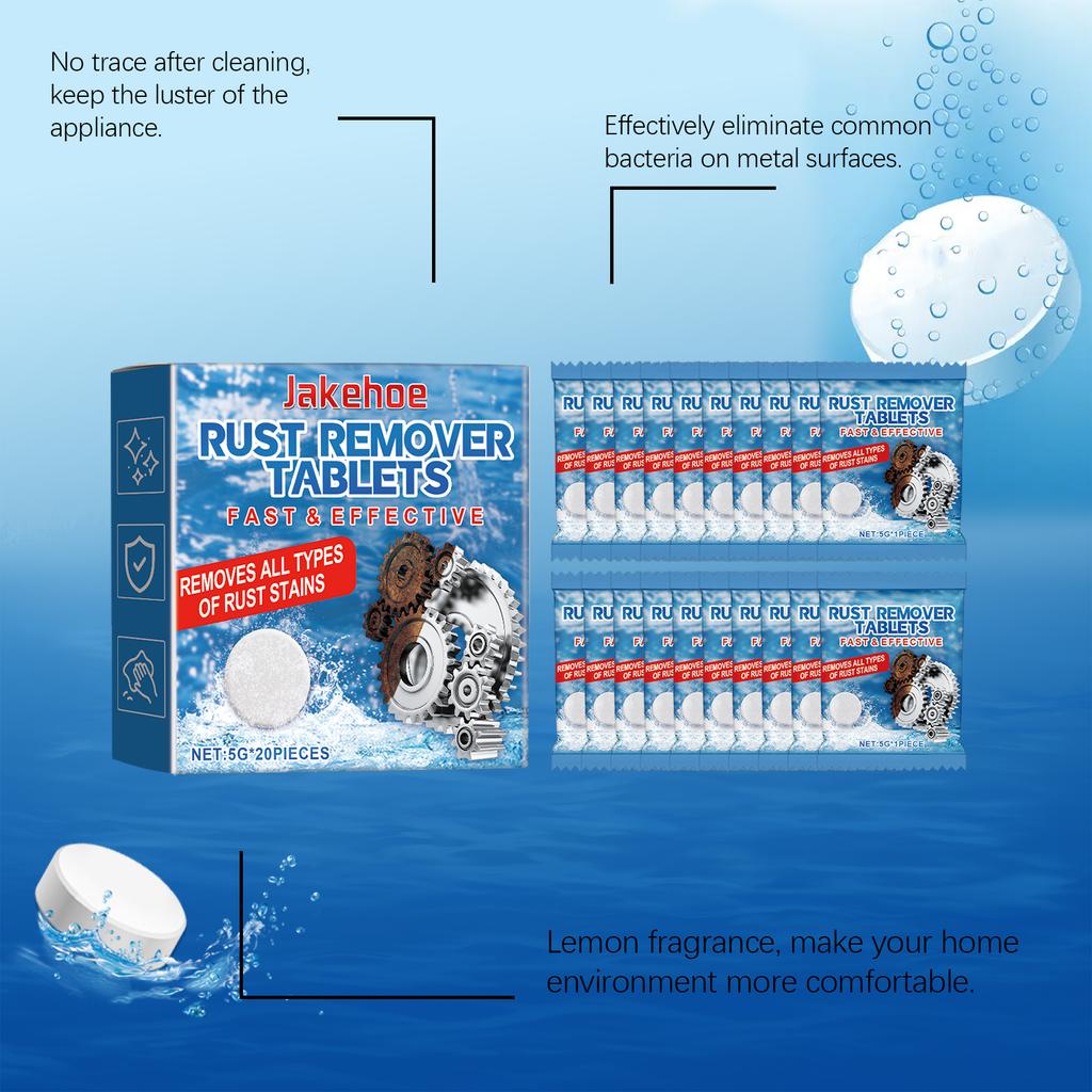 Rust-Removing Cleaning Effervescent Tablets - For Stain Removal, Metal Rust Prevention and Multi-Purpose Household Cleaning.