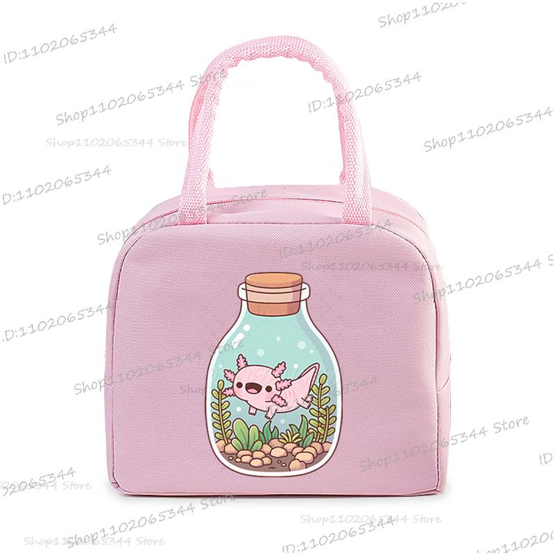 Funny Axolotl Series Lunch Bag Women Cartoon Axolotl Graphics Bento Thermal Handbags Thickened Insulation Kids Lunch Box Bag