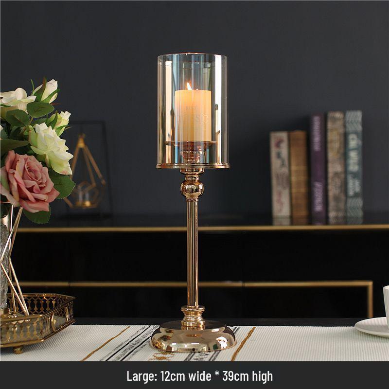 Zlatý evropský kovový a skleněný svícen - Kreativní retro domácí dekorace
