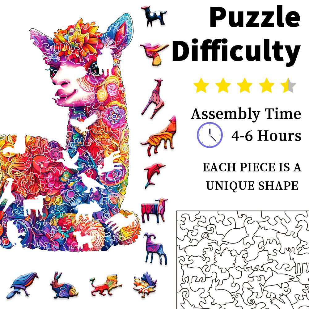 Adorable Alpaca Handcrafted Wooden Puzzle | Family Interactive Brain-Teasing Game & Creative Decorative Collectible | Eco-Friend