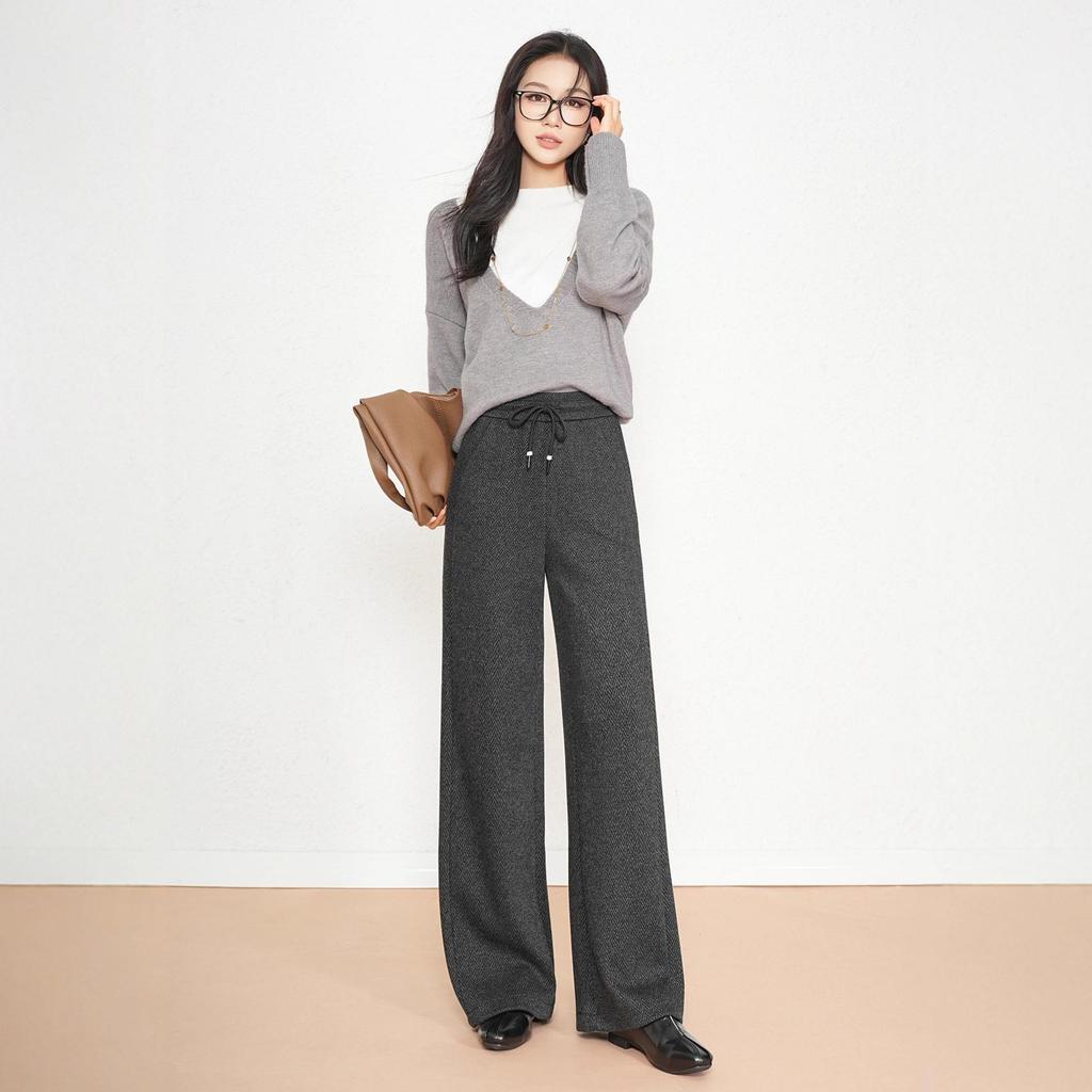 Women's Wide-Leg Winter Sweatpants with Drawstring Waist - Casual European & American Style.
