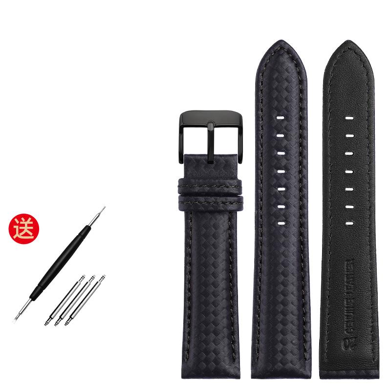 Echtes Lederarmband mit Kohlefaserkorn, Uhrenarmband 18 mm, 20 mm, rot-orangefarbene Nähte, Uhrenarmband 21 mm, 22 mm, 23 mm, 24 mm