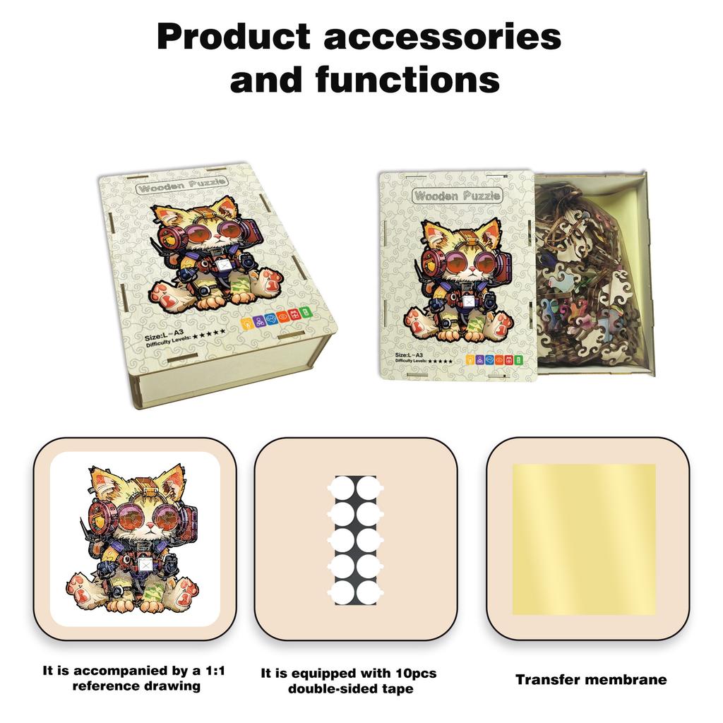 116/185pcs Cat Wooden Puzzle Irregular-shaped Jigsaw Puzzle Stress-Relieving Game Birthday Xmas Gifts for Cat Lovers Home Decor