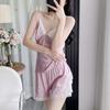 Women's Thin Sexy Ice Silk Pajamas Three-piece Spring and Summer Suspender Shorts Bathrobe Kimono with Chest Pad