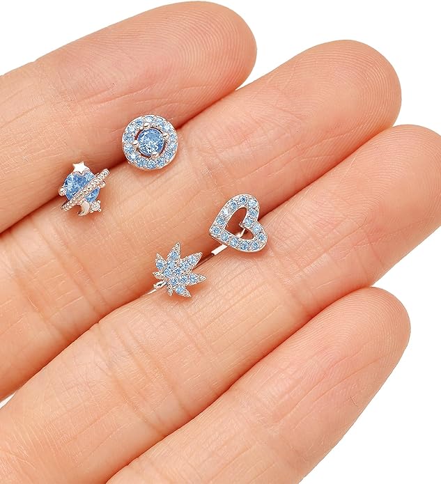16Pcs 20G Nose Rings Studs Stainless Steel L Shaped Nose Stud CZ Butterfly Star Moon Heart Flower Dangle Piercing Jewelry