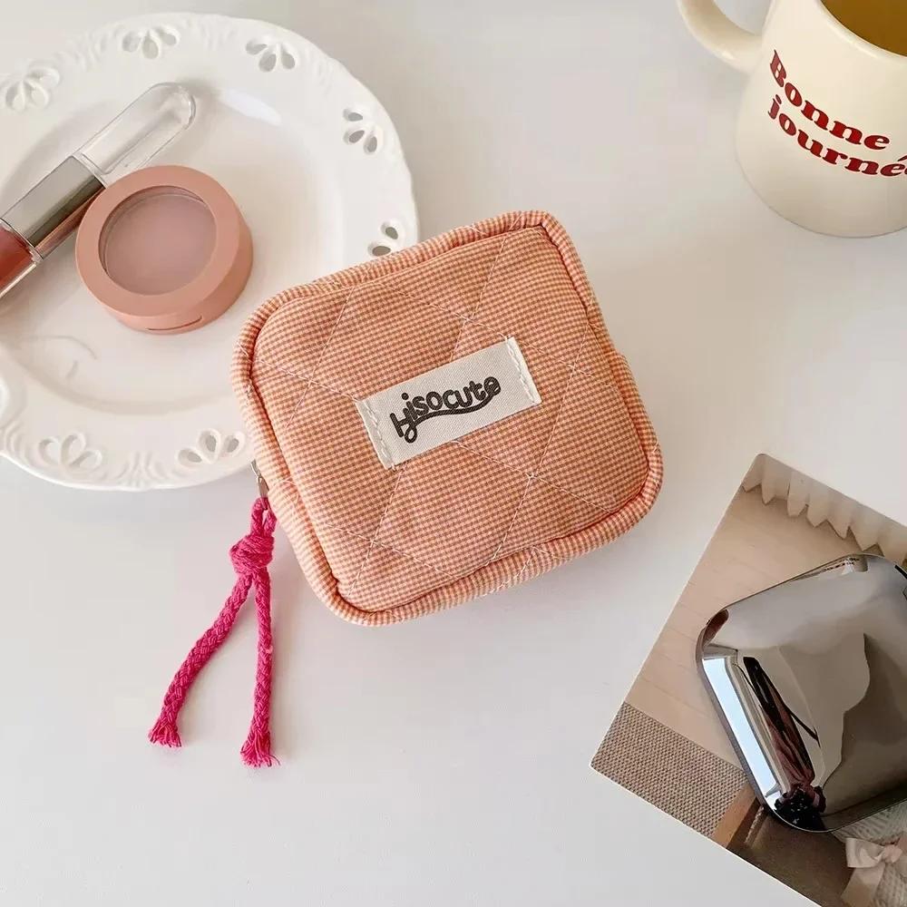 Mini Plaid Makeup Bags Headphone Key Lipstick Storage Bag Minimalist Checkered Cosmetic Bag Makeup Pouch Small Zipper Coin Purse