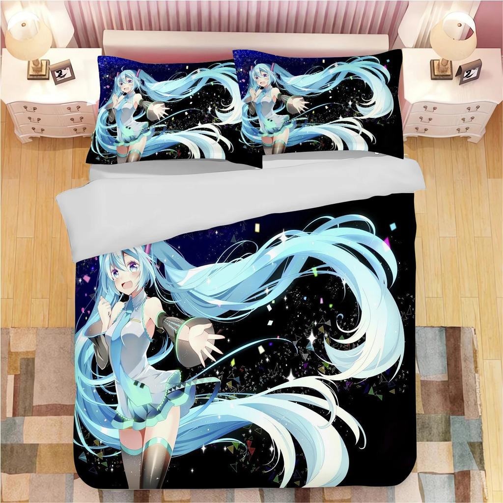 3D Print Japanese Catoon Kawaii H-Hatsune M-Miku Bedding Set 3piece Duvet Cover Pillowcase for Teen Girls Room Decor Gifts