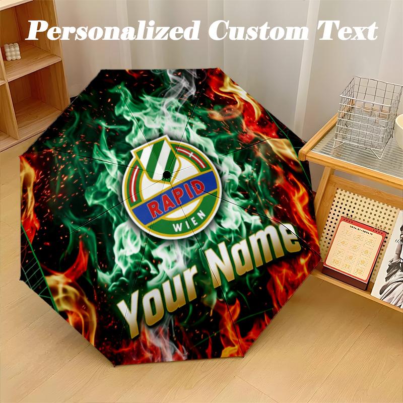 8 Rib Auto Folding Umbrella Rapid Wien FC Print Custom Name Text Portable Rain Gear