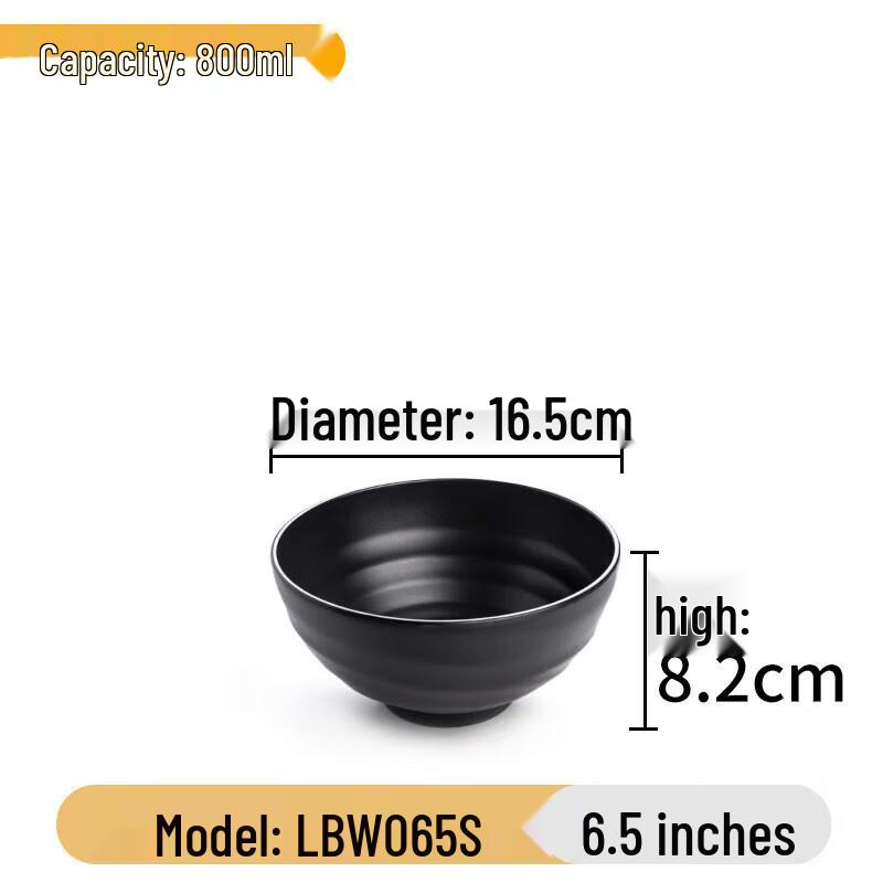 Black Japanese Melamine Ramen Bowl Set, 6.5-inch, 10-Pack