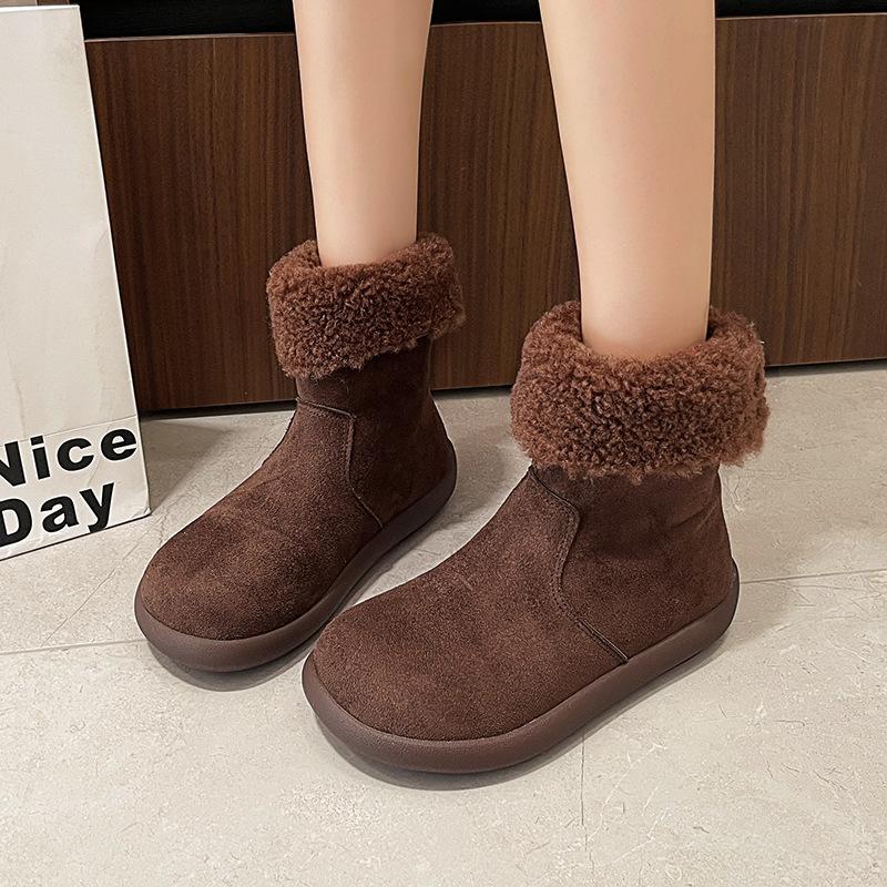 Women's Fur Mouth Lightweight Height Increasing Thick Sole Winter Warm Fur Integration Snow Boots Plush Lining Non-slip Casual Sports Cotton Boots