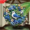 Charming Wooden Round Wreath Birds Floral Wall Decor Farmhouse Style Indoor Outdoor