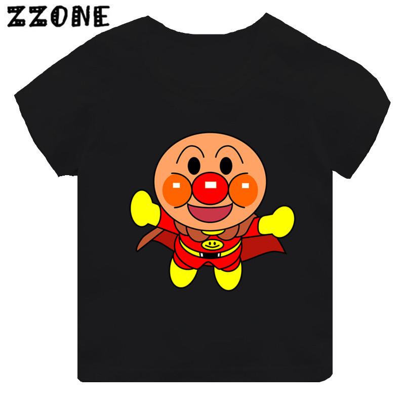 Anpanman och Baikinman Tryck Tecknad Barn T-shirt Roliga Flickkläder Baby Pojkar Svart Kortärmad T-shirt Barn Toppar,TH5254