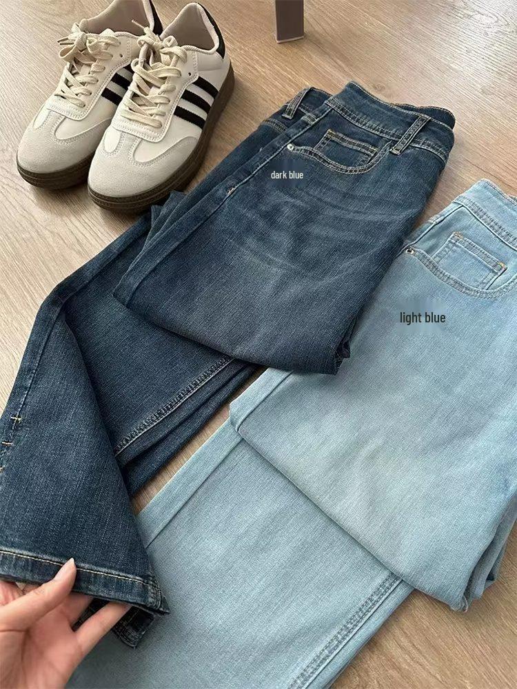 Ice Silk Stretch High-Waist Slimming Jeans for Women - Plus Size, Summer Eight-Point Pants for Petite and Pear-Shaped Bodies