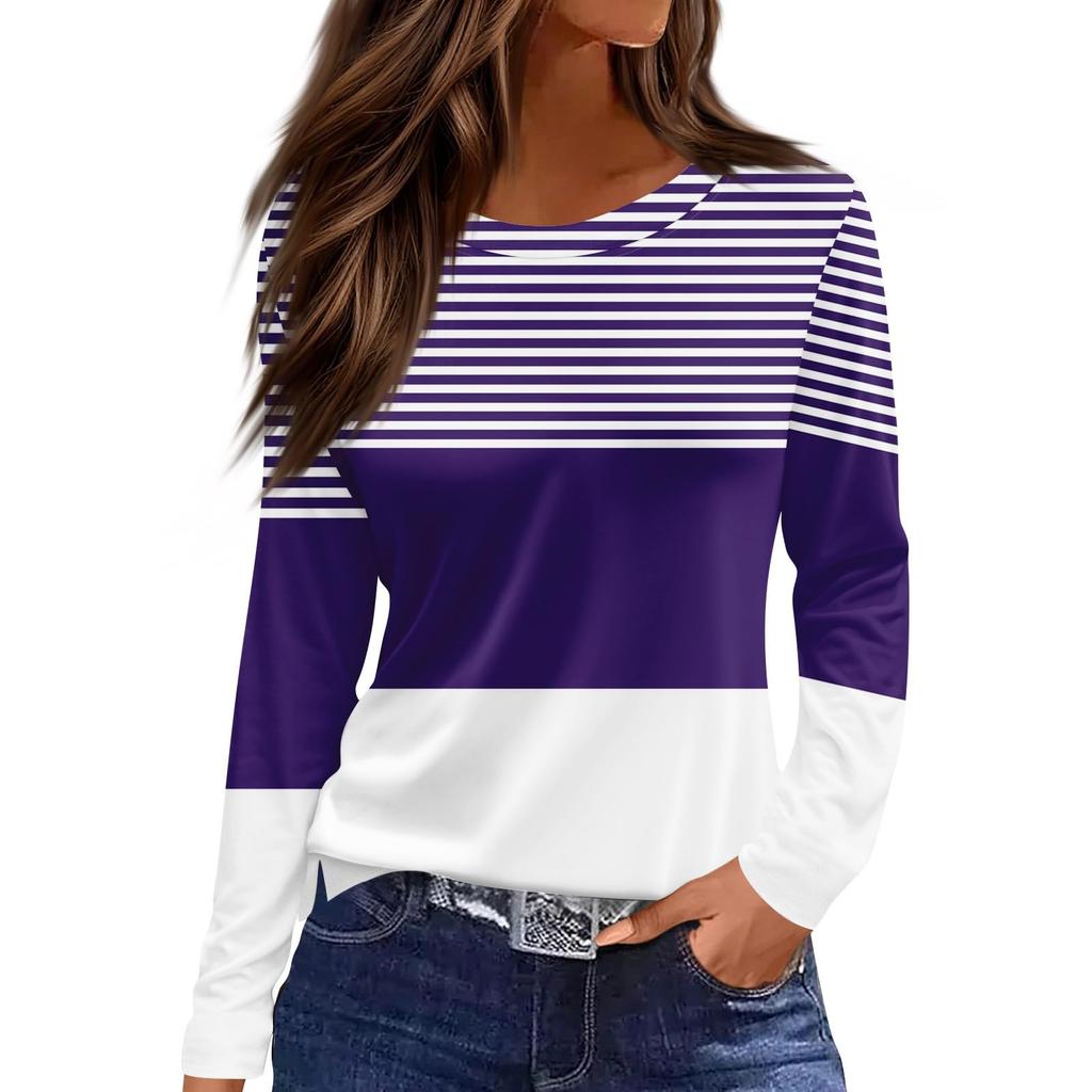 Stripes Solid Color 3d Print Long SleeveT-Shirt Women's Clothing Long Sleeve T-shirt Fashion Casual Oversized Tops Tees Female