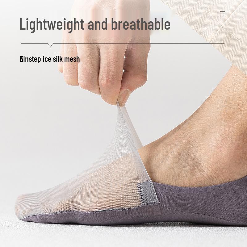 Zhuji Men's Summer Non-Slip Invisible Boat Socks - Breathable, Thin, Sweat-Absorbent Sports Mesh Socks