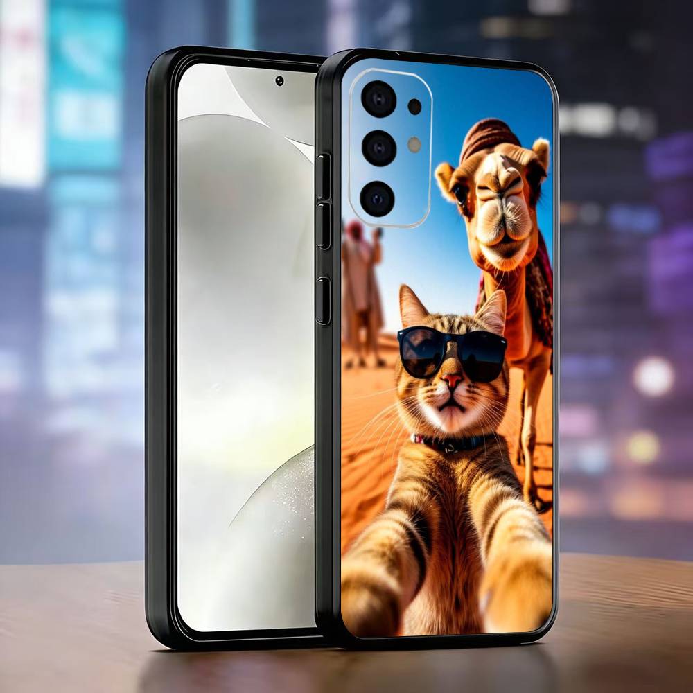 Kitty selfie Phone Case Black Silicone Soft For Samsung S25,S24,S21,S22,S23,S30,Ultra,S20,Plus,Fe,Lite