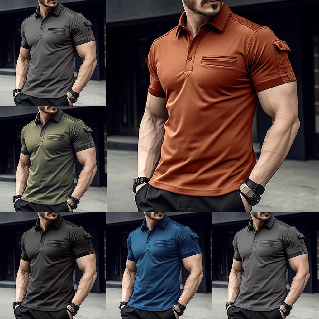 European American Style Men's Summer Top Solid Polo Shirt Pocket Sports T-shirt Rugby Shirt